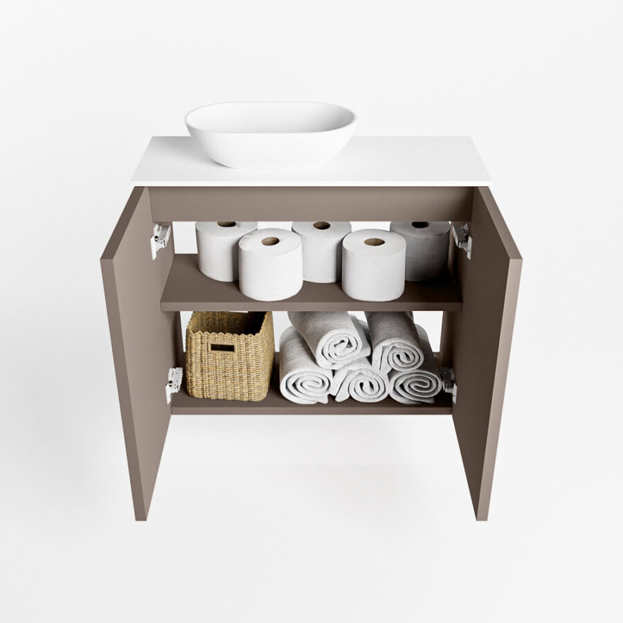 MONDIAZ FOWY toiletmeubel 60cm kleur smoke. Waskom positie links kleur talc | talc. Met 1 kraangat - Afbeelding 8