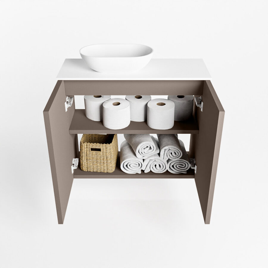 MONDIAZ FOWY toiletmeubel 60cm kleur smoke. Waskom positie links kleur talc | talc. Zonder kraangat - Afbeelding 8