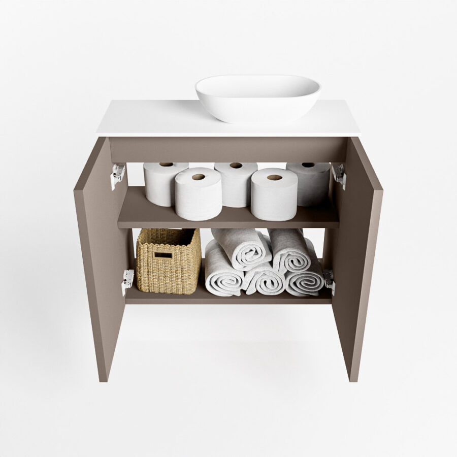 MONDIAZ FOWY toiletmeubel 60cm kleur smoke. Waskom positie rechts kleur talc | talc. Zonder kraangat - Afbeelding 8