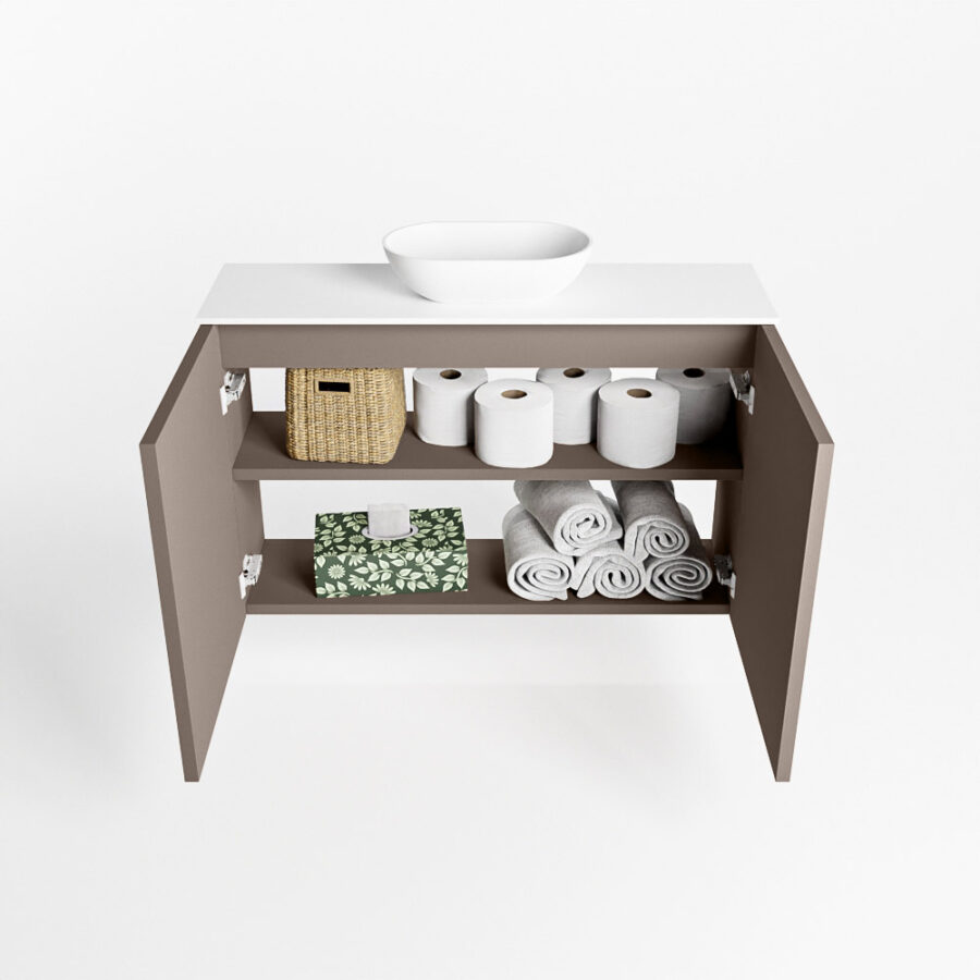 MONDIAZ FOWY toiletmeubel 80cm kleur smoke. Waskom positie midden kleur talc | talc. Met 1 kraangat - Afbeelding 8