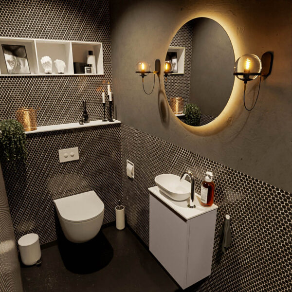 MONDIAZ FOWY toiletmeubel 40cm kleur smoke. Waskom positie links kleur talc | talc. Met 1 kraangat