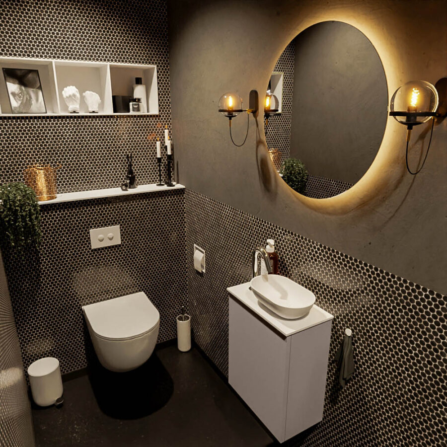 MONDIAZ FOWY toiletmeubel 40cm kleur smoke. Waskom positie rechts kleur talc | talc. Met 1 kraangat
