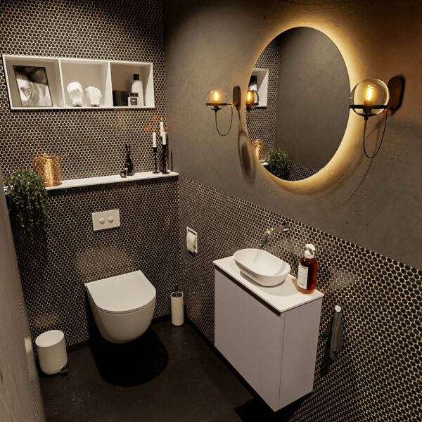 MONDIAZ FOWY toiletmeubel 50cm kleur smoke. Waskom positie midden kleur talc | talc. Zonder kraangat