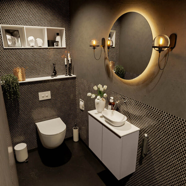 MONDIAZ FOWY toiletmeubel 60cm kleur smoke. Waskom positie rechts kleur talc | talc. Zonder kraangat