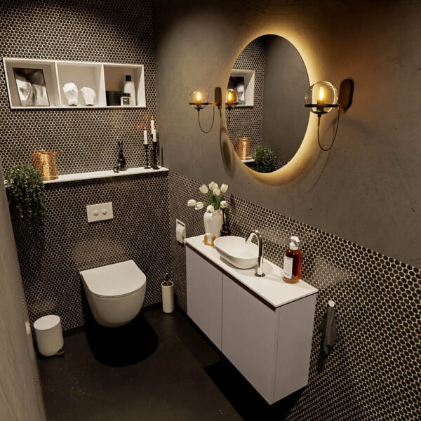 MONDIAZ FOWY toiletmeubel 80cm kleur smoke. Waskom positie midden kleur talc | talc. Met 1 kraangat
