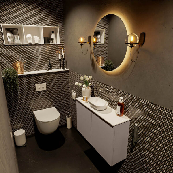 MONDIAZ FOWY toiletmeubel 80cm kleur smoke. Waskom positie midden kleur talc | talc. Zonder kraangat