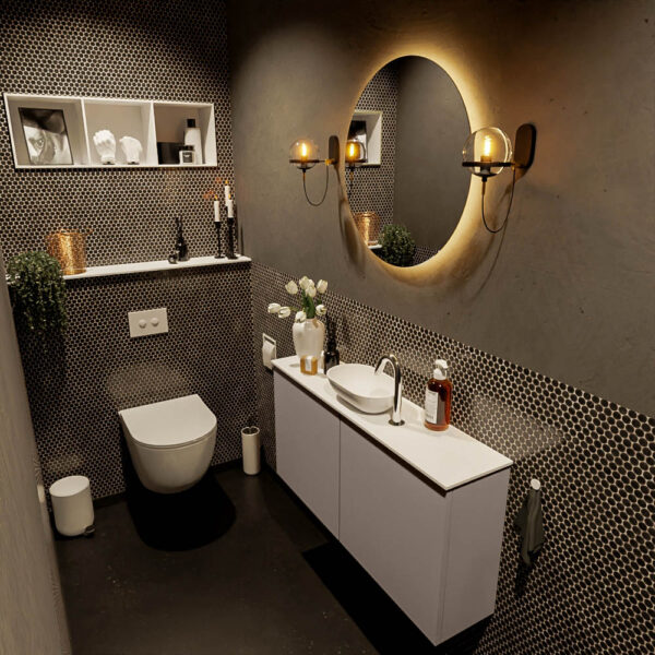 MONDIAZ FOWY toiletmeubel 100cm kleur smoke. Waskom positie midden kleur talc | talc. Met 1 kraangat