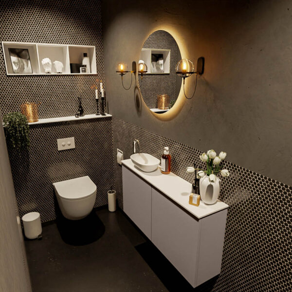 MONDIAZ FOWY toiletmeubel 100cm kleur smoke. Waskom positie links kleur talc | talc. Met 1 kraangat