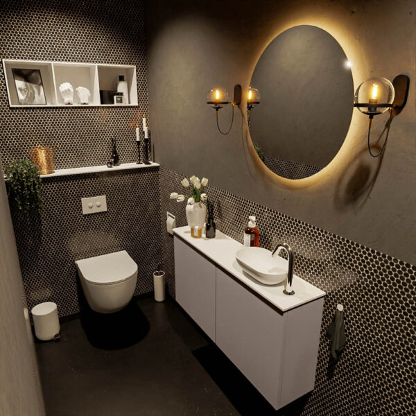 MONDIAZ FOWY toiletmeubel 100cm kleur smoke. Waskom positie rechts kleur talc | talc. Met 1 kraangat