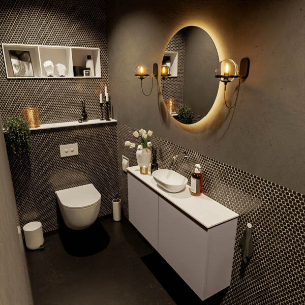 MONDIAZ FOWY toiletmeubel 100cm kleur smoke. Waskom positie midden kleur talc | talc. Zonder kraangat