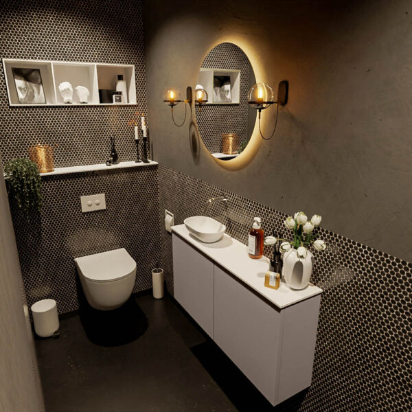 MONDIAZ FOWY toiletmeubel 100cm kleur smoke. Waskom positie links kleur talc | talc. Zonder kraangat