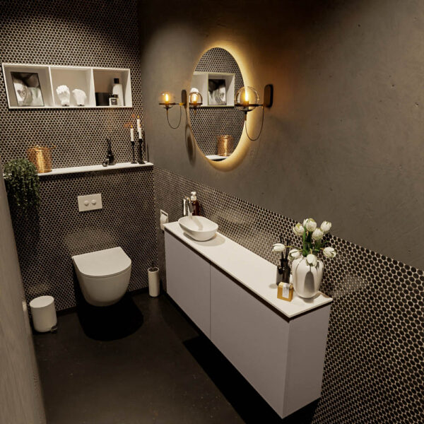 MONDIAZ FOWY toiletmeubel 120cm kleur smoke. Waskom positie links kleur talc | talc. Met 1 kraangat
