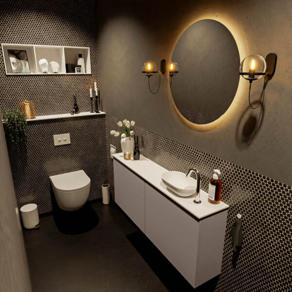 MONDIAZ FOWY toiletmeubel 120cm kleur smoke. Waskom positie rechts kleur talc | talc. Met 1 kraangat
