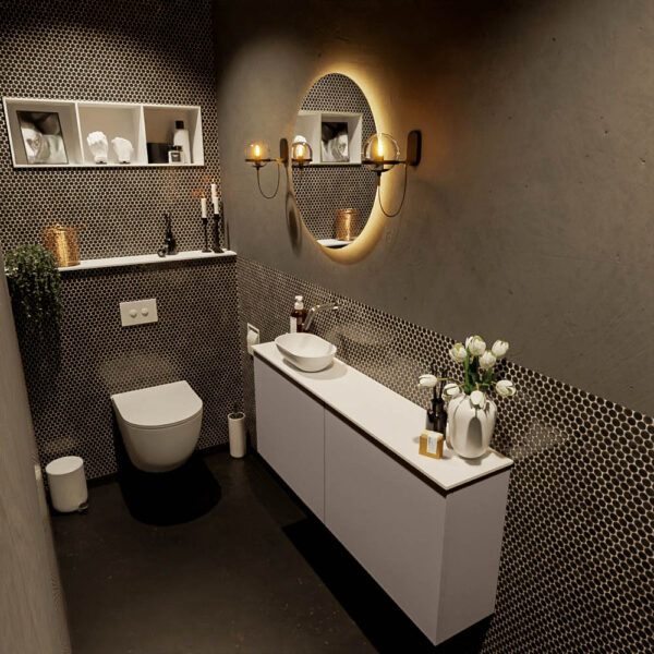 MONDIAZ FOWY toiletmeubel 120cm kleur smoke. Waskom positie links kleur talc | talc. Zonder kraangat