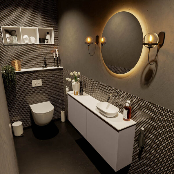 MONDIAZ FOWY toiletmeubel 120cm kleur smoke. Waskom positie rechts kleur talc | talc. Zonder kraangat