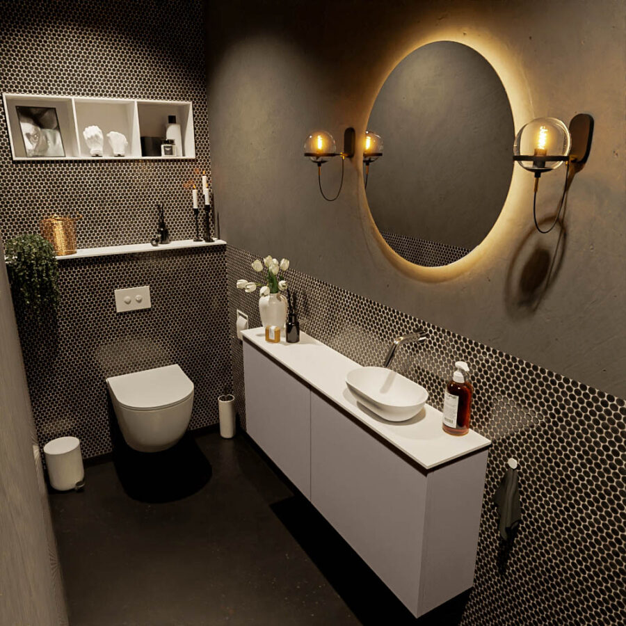 MONDIAZ FOWY toiletmeubel 120cm kleur smoke. Waskom positie rechts kleur talc | talc. Zonder kraangat
