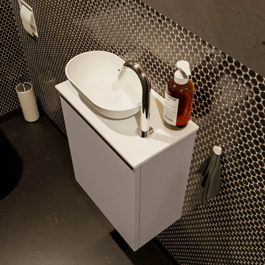 MONDIAZ FOWY toiletmeubel 40cm kleur smoke. Waskom positie links kleur talc | talc. Met 1 kraangat - Afbeelding 3