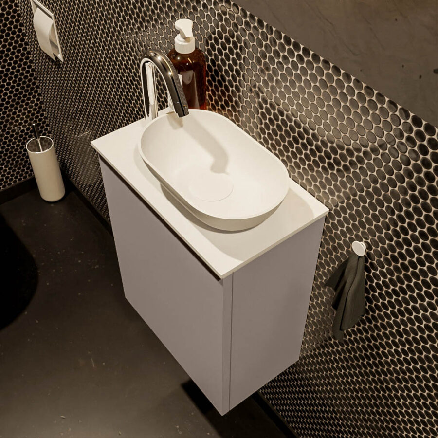 MONDIAZ FOWY toiletmeubel 40cm kleur smoke. Waskom positie rechts kleur talc | talc. Met 1 kraangat - Afbeelding 3