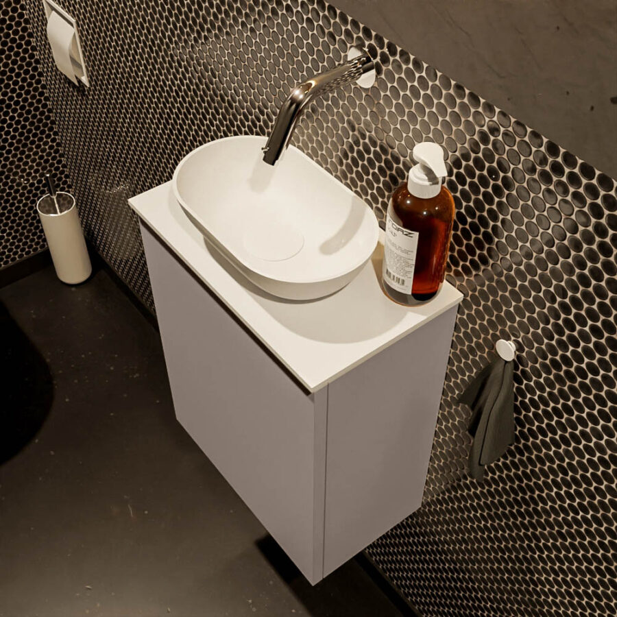 MONDIAZ FOWY toiletmeubel 40cm kleur smoke. Waskom positie midden kleur talc | talc. Zonder kraangat - Afbeelding 3