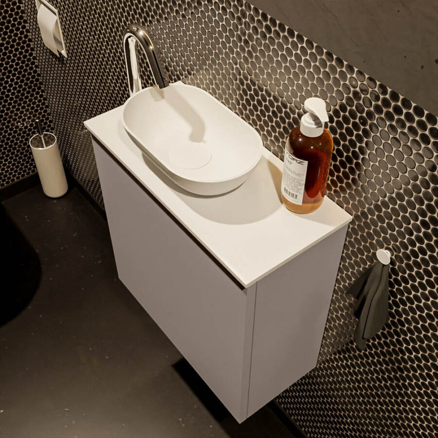MONDIAZ FOWY toiletmeubel 50cm kleur smoke. Waskom positie links kleur talc | talc. Met 1 kraangat - Afbeelding 3