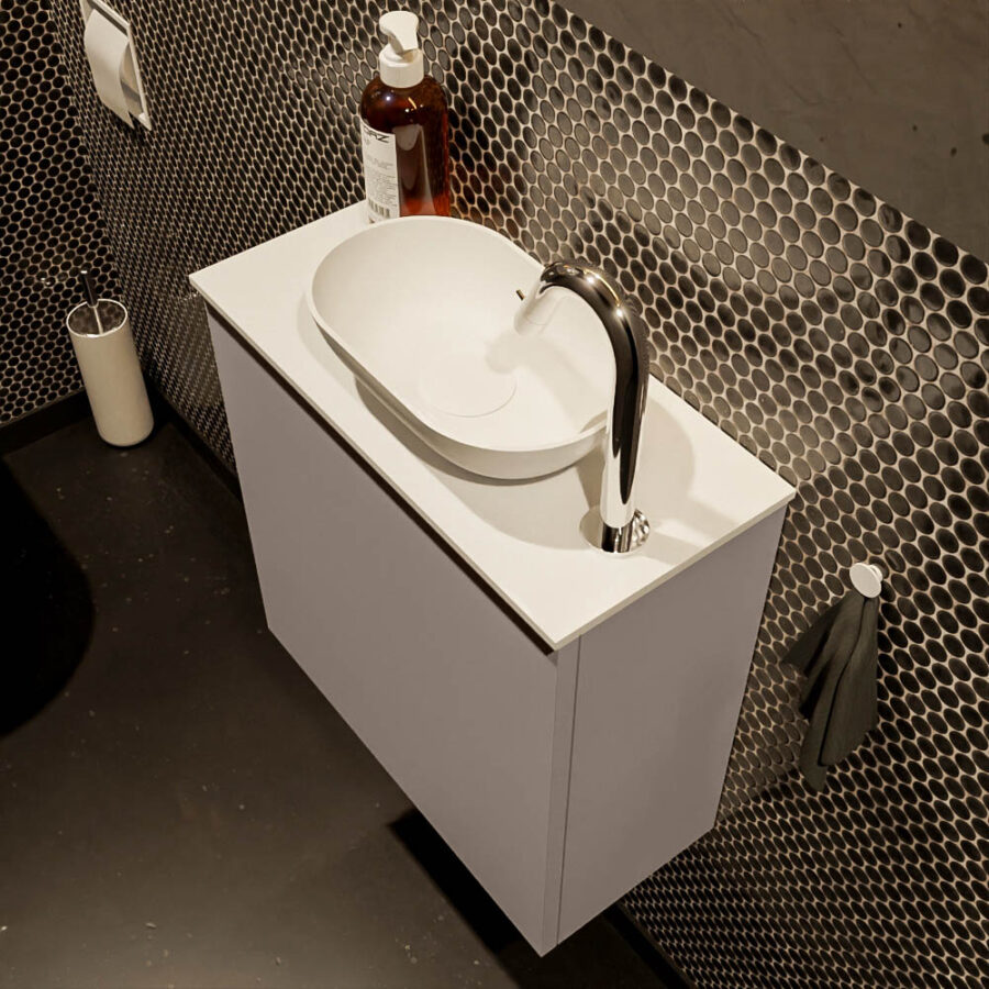 MONDIAZ FOWY toiletmeubel 50cm kleur smoke. Waskom positie rechts kleur talc | talc. Met 1 kraangat - Afbeelding 3