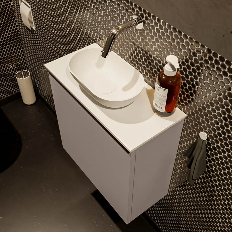 MONDIAZ FOWY toiletmeubel 50cm kleur smoke. Waskom positie midden kleur talc | talc. Zonder kraangat - Afbeelding 3