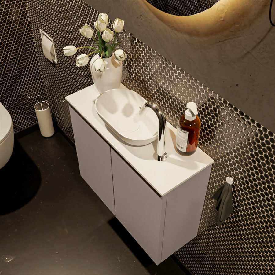 MONDIAZ FOWY toiletmeubel 60cm kleur smoke. Waskom positie midden kleur talc | talc. Met 1 kraangat - Afbeelding 3
