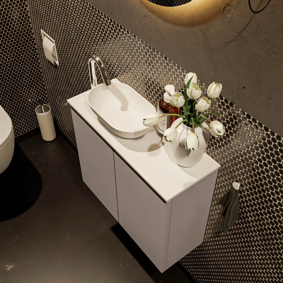 MONDIAZ FOWY toiletmeubel 60cm kleur smoke. Waskom positie links kleur talc | talc. Met 1 kraangat - Afbeelding 3