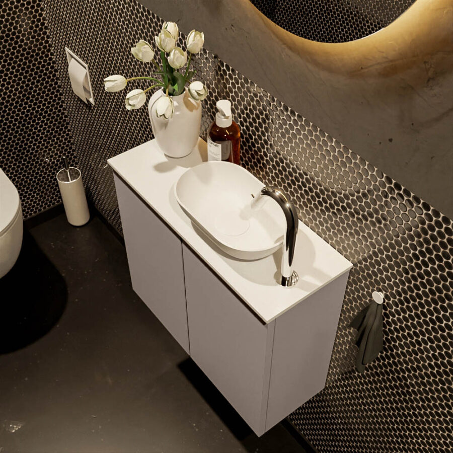 MONDIAZ FOWY toiletmeubel 60cm kleur smoke. Waskom positie rechts kleur talc | talc. Met 1 kraangat - Afbeelding 3