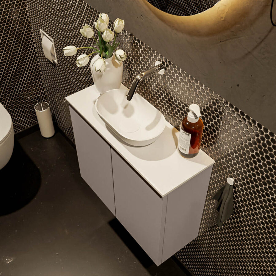 MONDIAZ FOWY toiletmeubel 60cm kleur smoke. Waskom positie midden kleur talc | talc. Zonder kraangat - Afbeelding 3