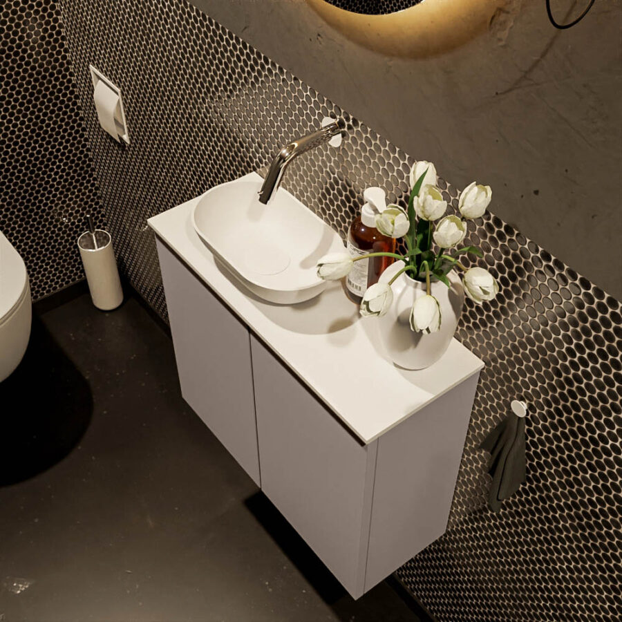 MONDIAZ FOWY toiletmeubel 60cm kleur smoke. Waskom positie links kleur talc | talc. Zonder kraangat - Afbeelding 3