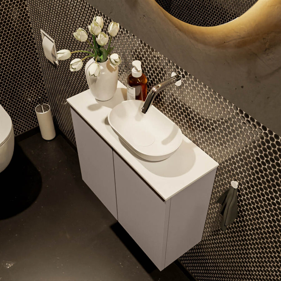 MONDIAZ FOWY toiletmeubel 60cm kleur smoke. Waskom positie rechts kleur talc | talc. Zonder kraangat - Afbeelding 3