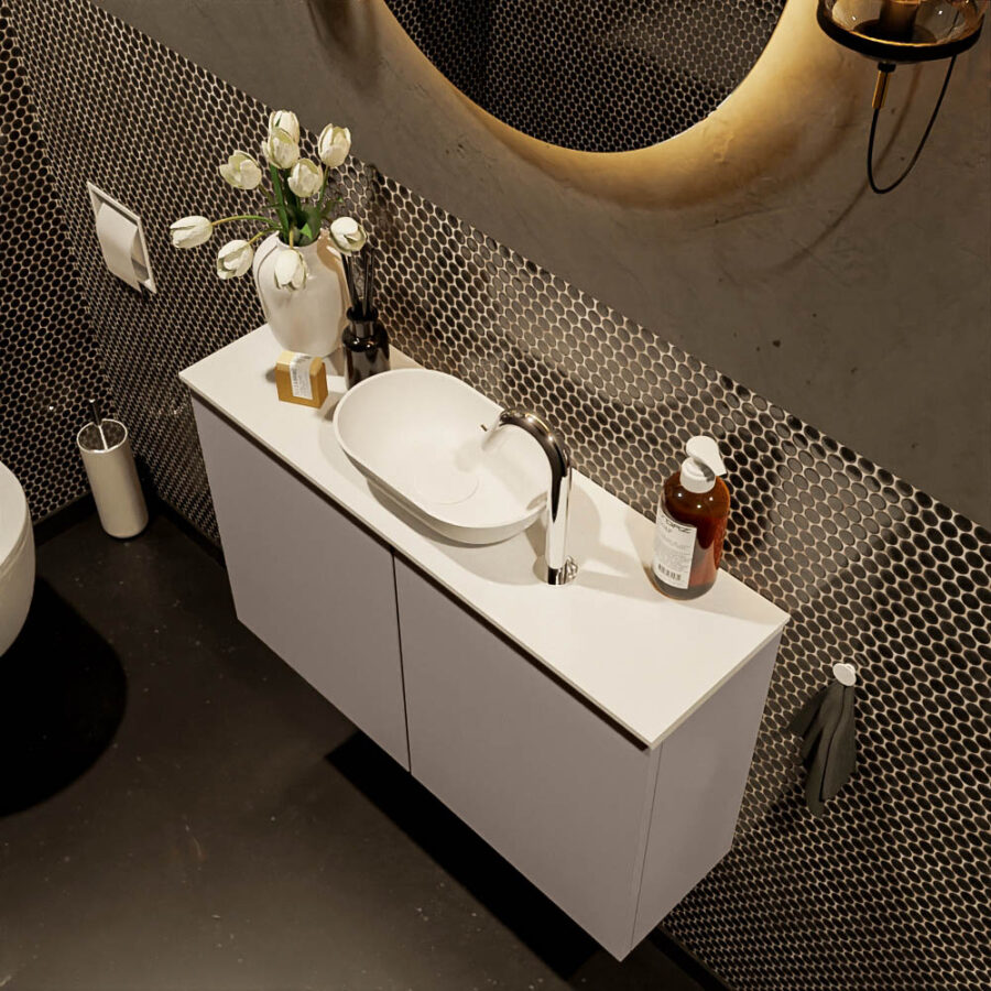 MONDIAZ FOWY toiletmeubel 80cm kleur smoke. Waskom positie midden kleur talc | talc. Met 1 kraangat - Afbeelding 3