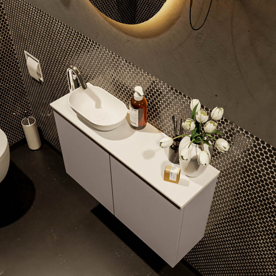 MONDIAZ FOWY toiletmeubel 80cm kleur smoke. Waskom positie links kleur talc | talc. Met 1 kraangat - Afbeelding 3