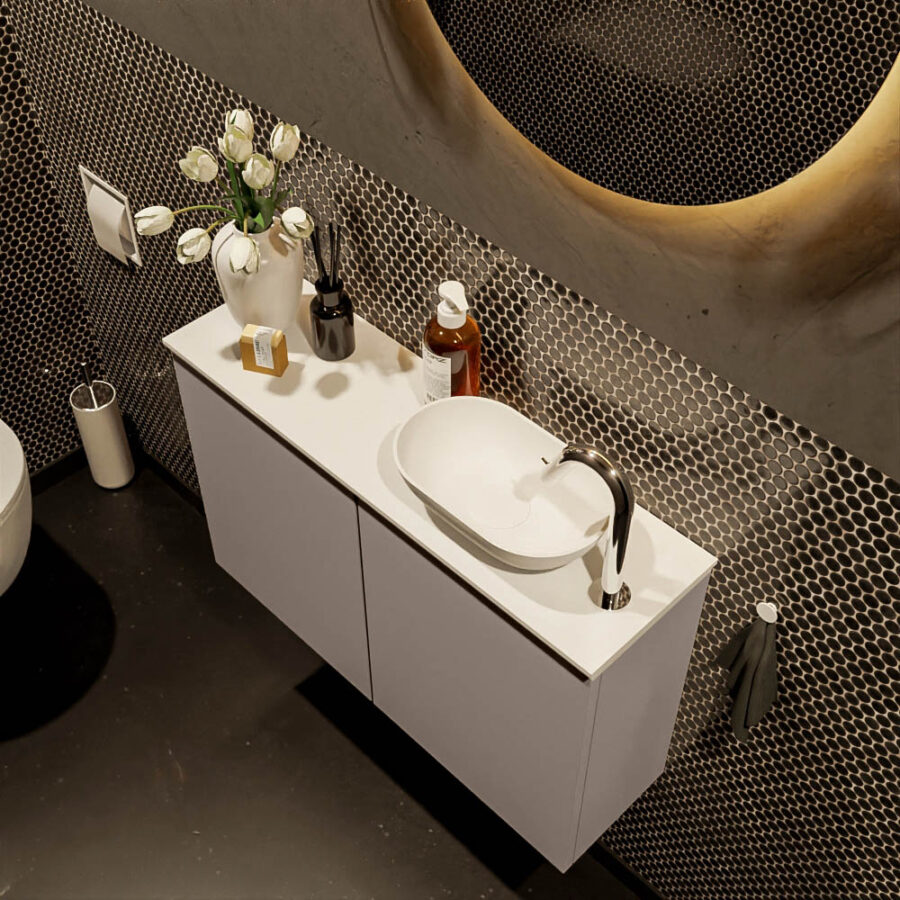 MONDIAZ FOWY toiletmeubel 80cm kleur smoke. Waskom positie rechts kleur talc | talc. Met 1 kraangat - Afbeelding 3