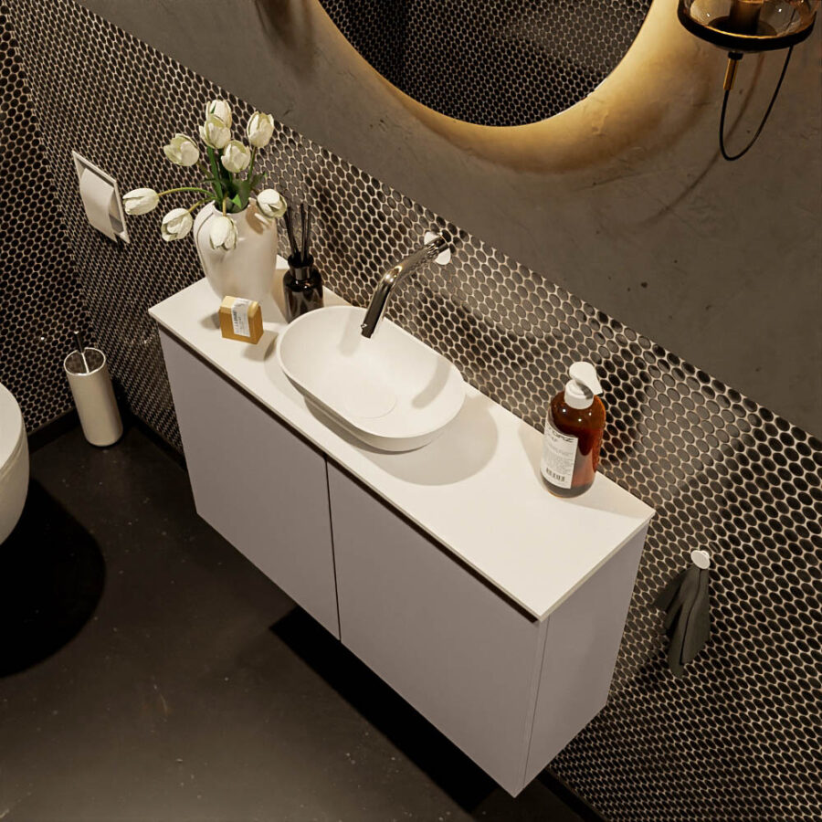 MONDIAZ FOWY toiletmeubel 80cm kleur smoke. Waskom positie midden kleur talc | talc. Zonder kraangat - Afbeelding 3