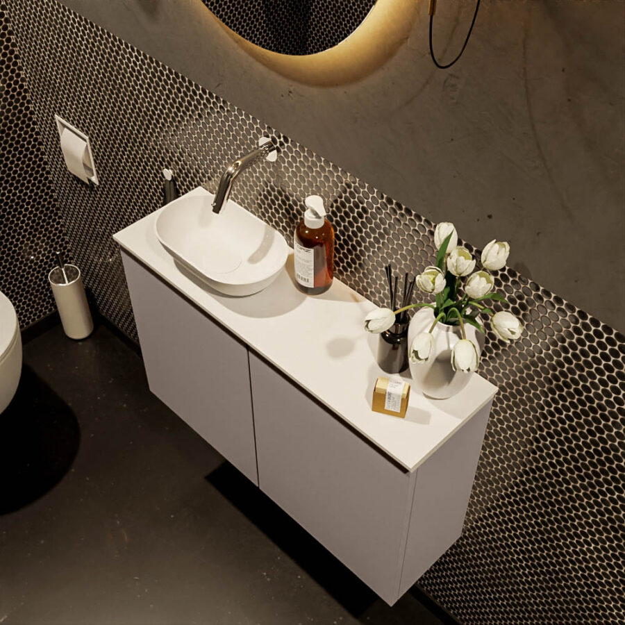 MONDIAZ FOWY toiletmeubel 80cm kleur smoke. Waskom positie links kleur talc | talc. Zonder kraangat - Afbeelding 3