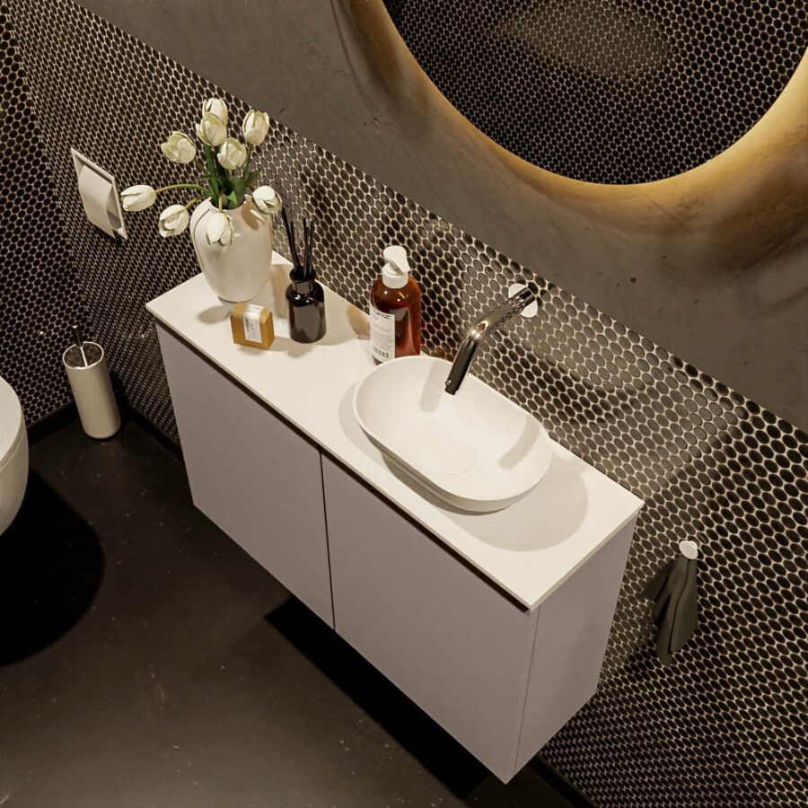 MONDIAZ FOWY toiletmeubel 80cm kleur smoke. Waskom positie rechts kleur talc | talc. Zonder kraangat - Afbeelding 3