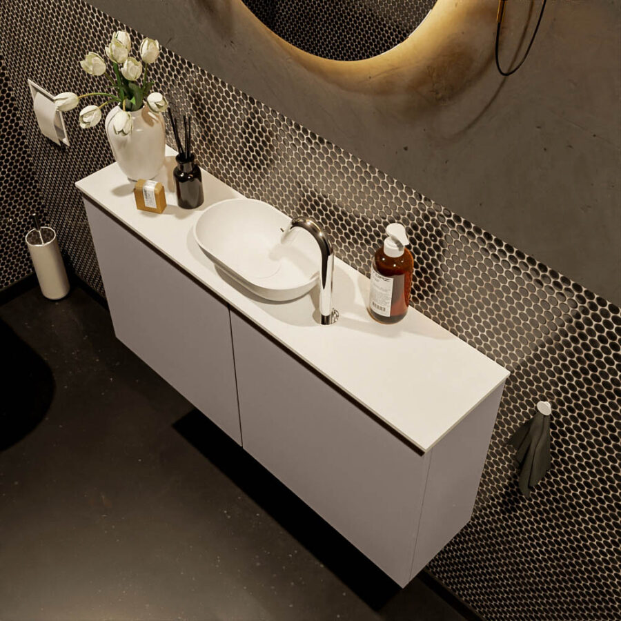 MONDIAZ FOWY toiletmeubel 100cm kleur smoke. Waskom positie midden kleur talc | talc. Met 1 kraangat - Afbeelding 3