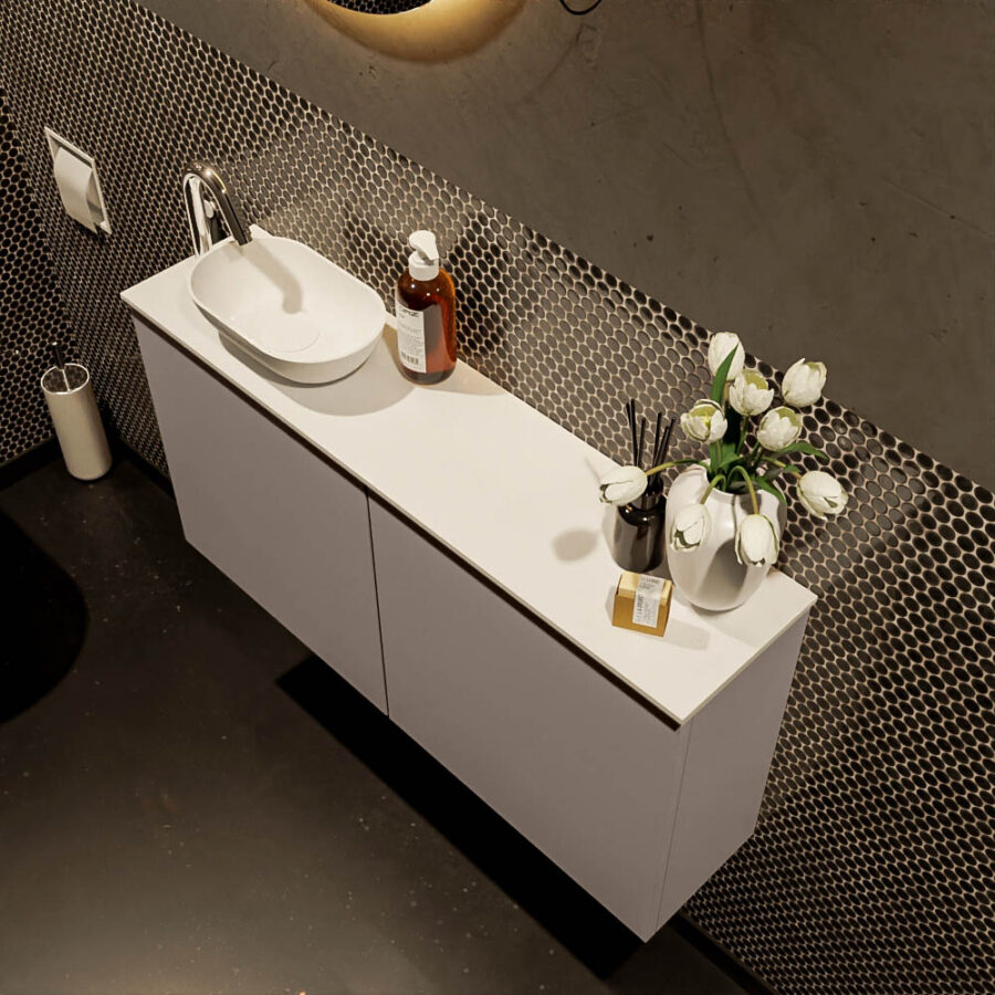 MONDIAZ FOWY toiletmeubel 100cm kleur smoke. Waskom positie links kleur talc | talc. Met 1 kraangat - Afbeelding 3