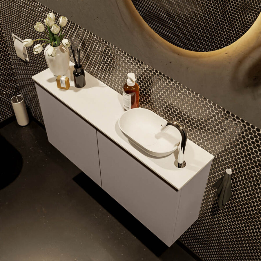 MONDIAZ FOWY toiletmeubel 100cm kleur smoke. Waskom positie rechts kleur talc | talc. Met 1 kraangat - Afbeelding 3