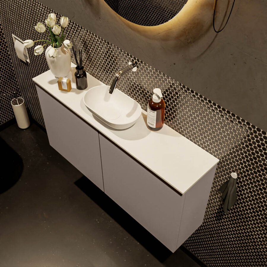 MONDIAZ FOWY toiletmeubel 100cm kleur smoke. Waskom positie midden kleur talc | talc. Zonder kraangat - Afbeelding 3