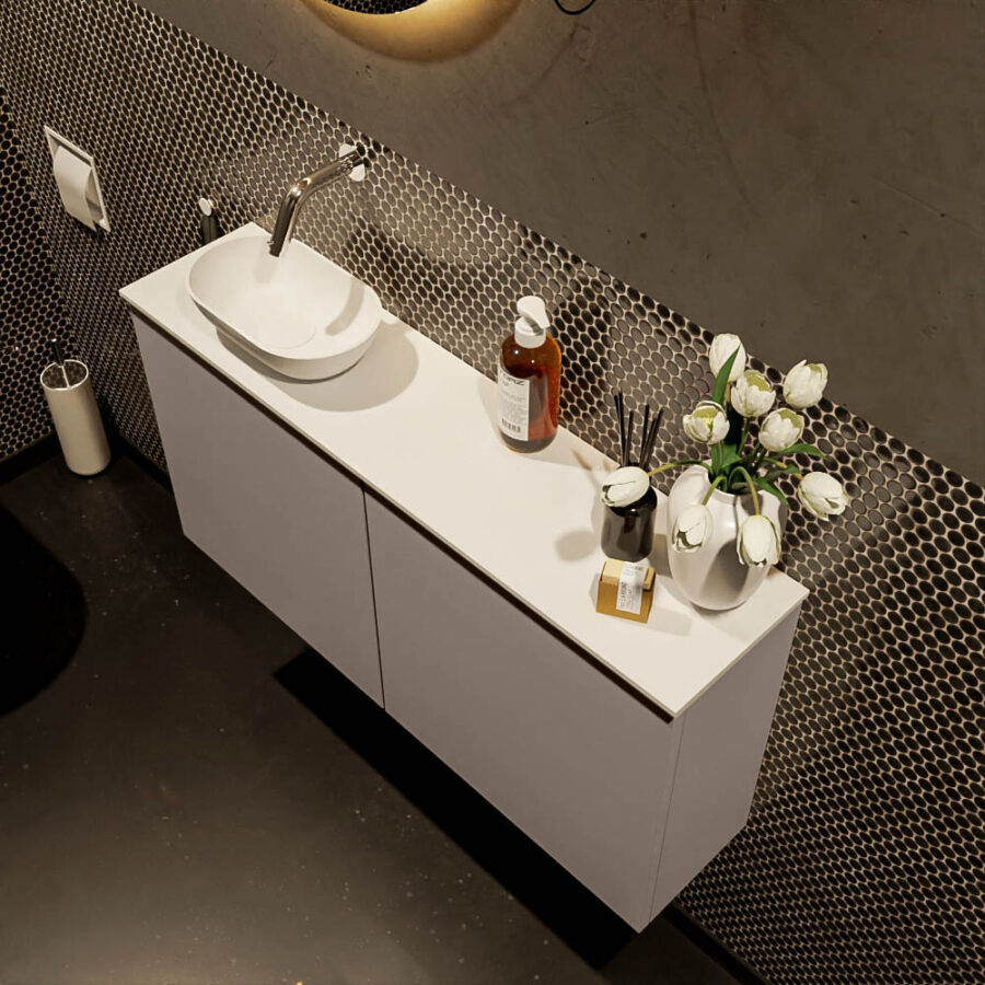 MONDIAZ FOWY toiletmeubel 100cm kleur smoke. Waskom positie links kleur talc | talc. Zonder kraangat - Afbeelding 3