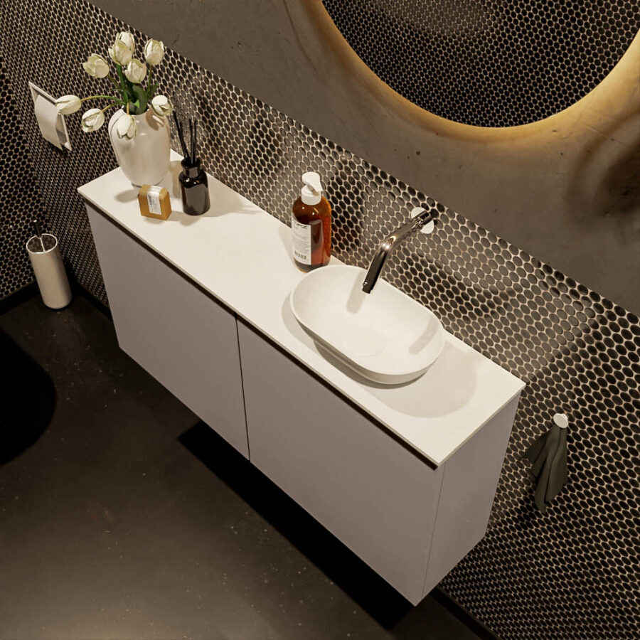 MONDIAZ FOWY toiletmeubel 100cm kleur smoke. Waskom positie rechts kleur talc | talc. Zonder kraangat - Afbeelding 3