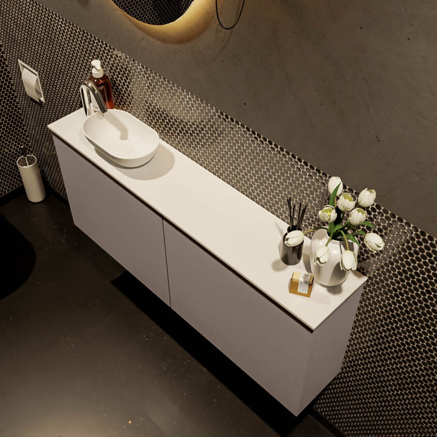 MONDIAZ FOWY toiletmeubel 120cm kleur smoke. Waskom positie links kleur talc | talc. Met 1 kraangat - Afbeelding 3