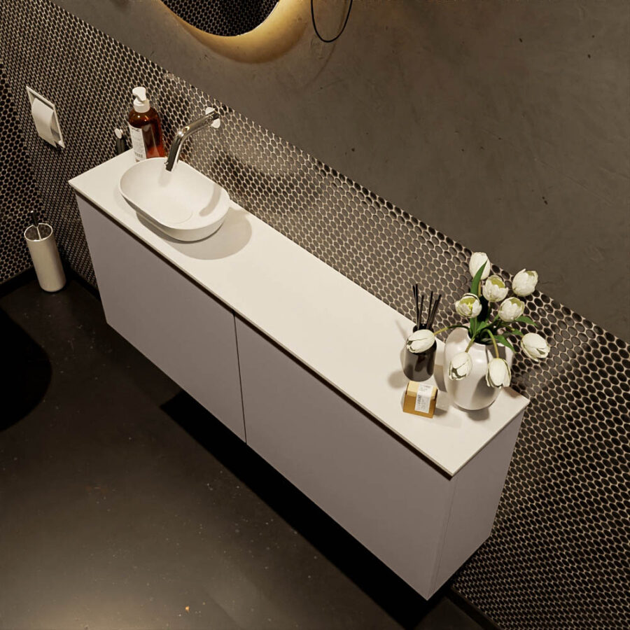 MONDIAZ FOWY toiletmeubel 120cm kleur smoke. Waskom positie links kleur talc | talc. Zonder kraangat - Afbeelding 3
