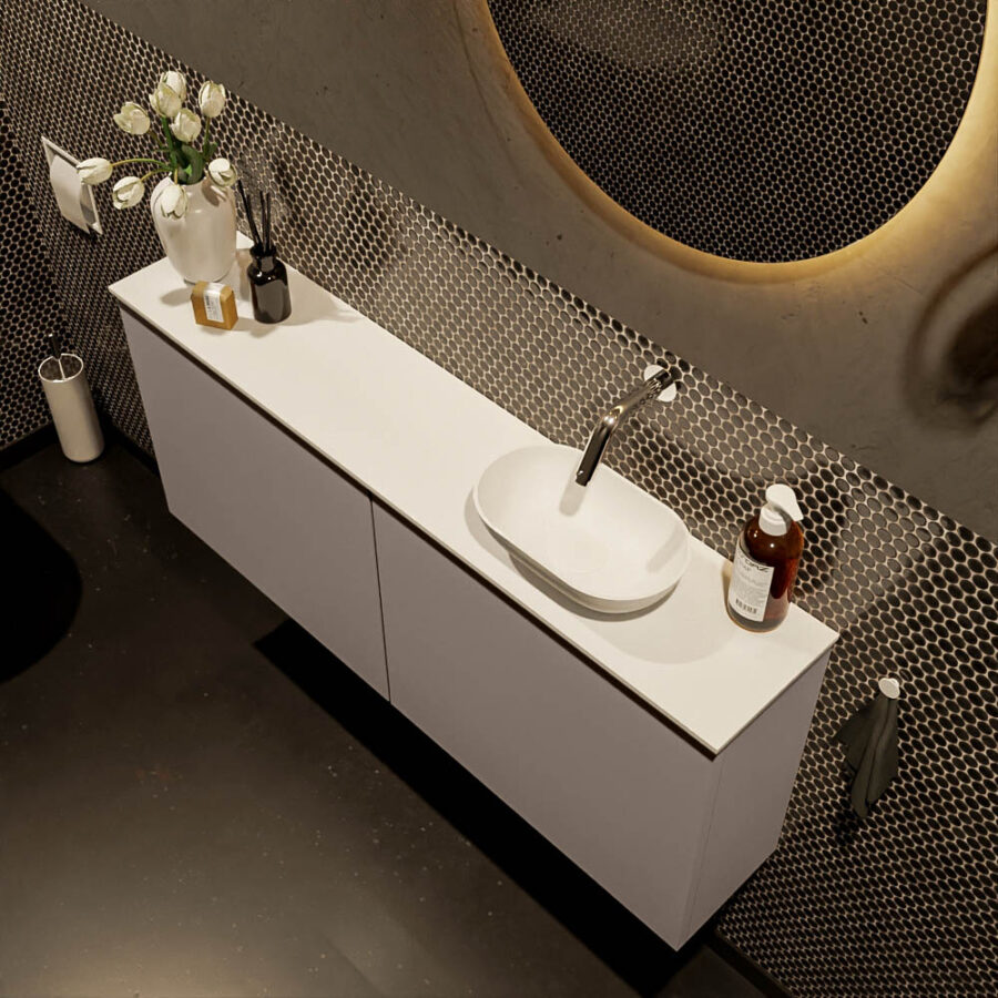 MONDIAZ FOWY toiletmeubel 120cm kleur smoke. Waskom positie rechts kleur talc | talc. Zonder kraangat - Afbeelding 3