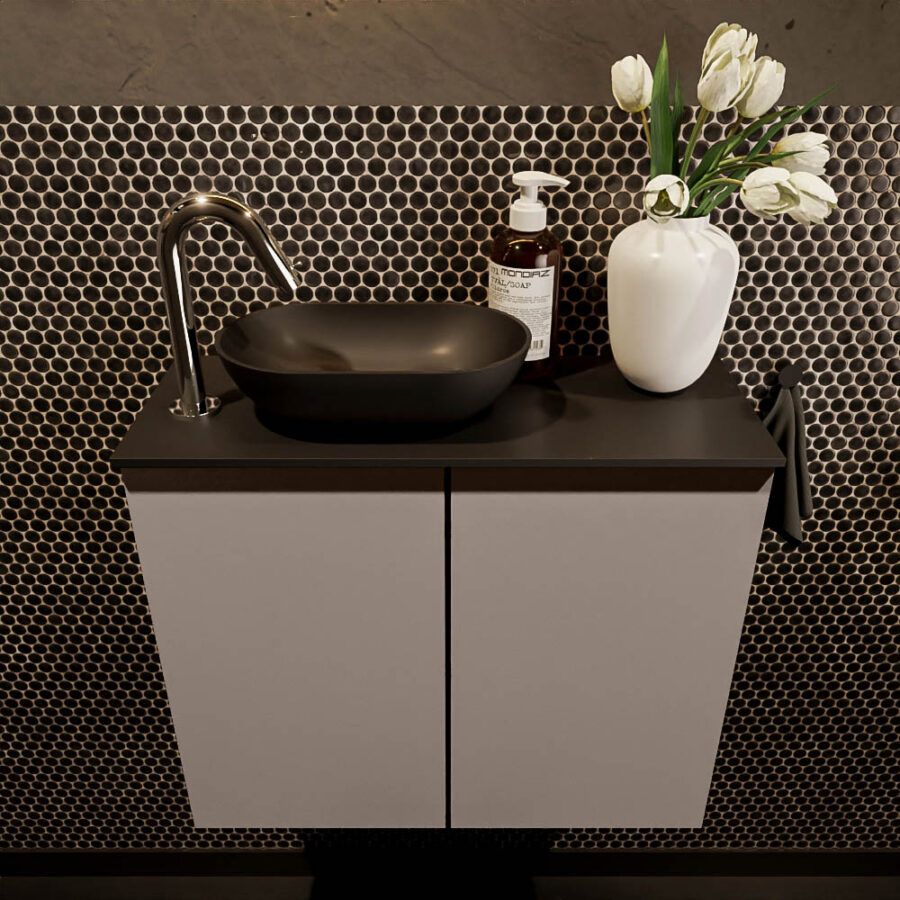 MONDIAZ FOWY toiletmeubel 60cm kleur smoke. Waskom positie links kleur urban | urban. Met 1 kraangat - Afbeelding 2
