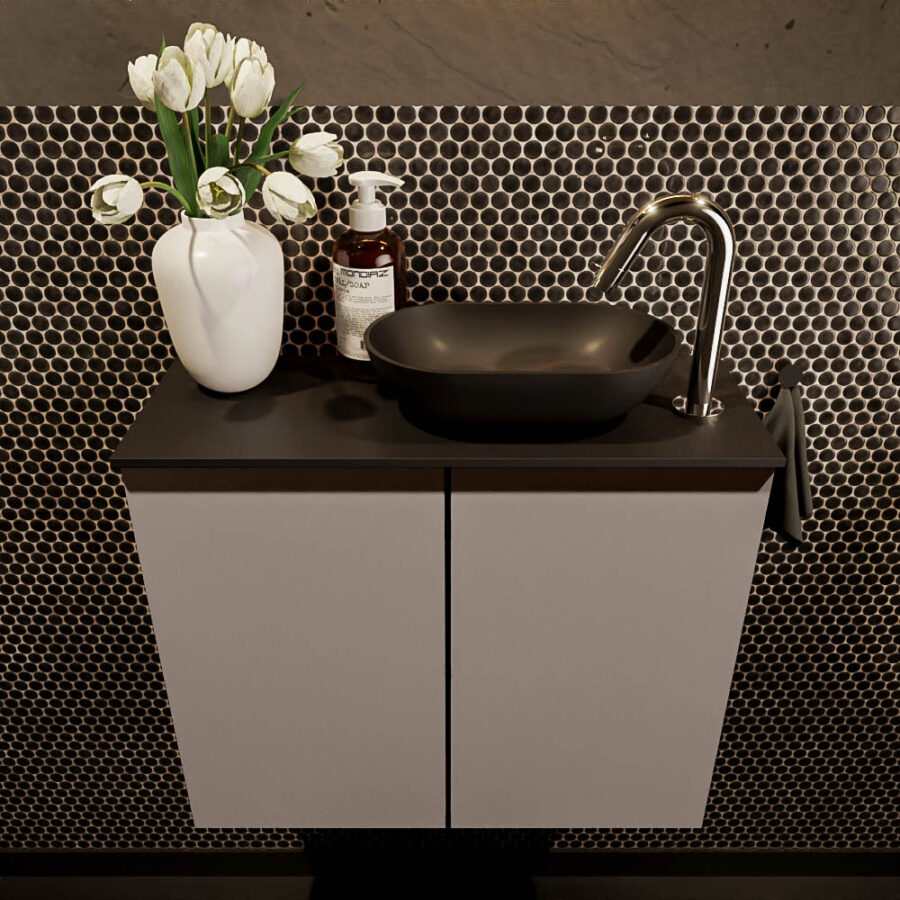 MONDIAZ FOWY toiletmeubel 60cm kleur smoke. Waskom positie rechts kleur urban | urban. Met 1 kraangat - Afbeelding 2