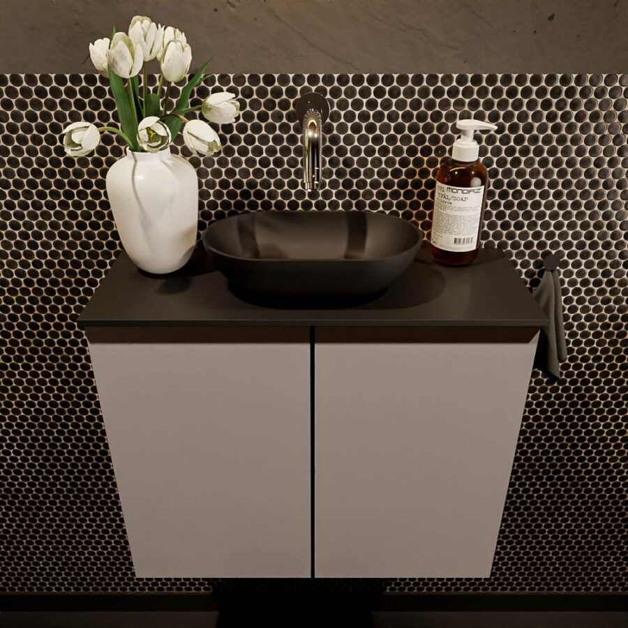 MONDIAZ FOWY toiletmeubel 60cm kleur smoke. Waskom positie midden kleur urban | urban. Zonder kraangat - Afbeelding 2